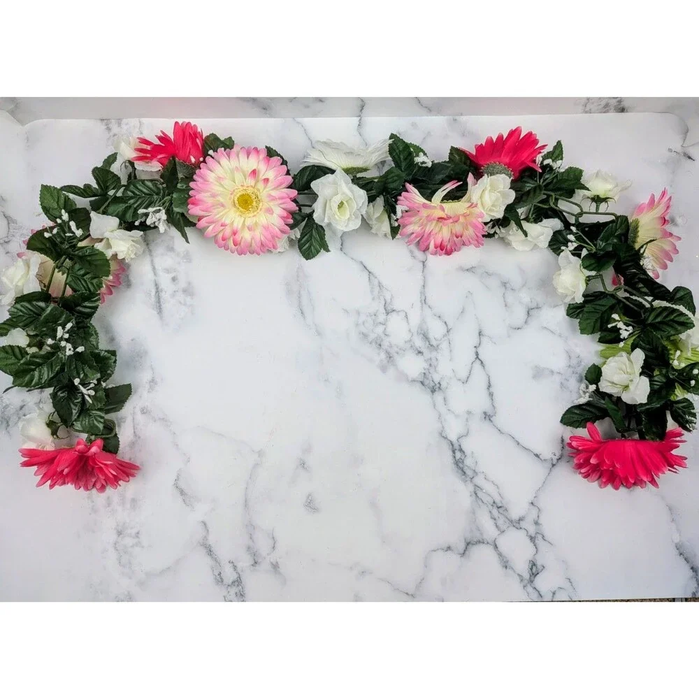 4 Foot White PinkFloral Garland Artificial Flowers